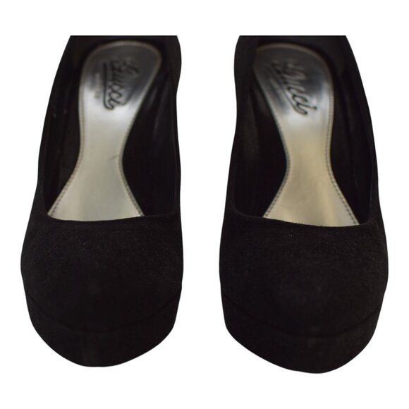 Gucci Black Suede Leather Almond Toe Classic Heel Platform Pumps size 39 US 9 - Picture 9 of 15